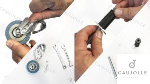 Démontage du galet de la roulette à oeil, démontage de la douille de fixation