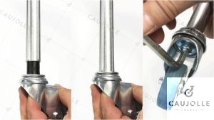 Insertion dans le tube rond de la roulette et vissage avec clef allen