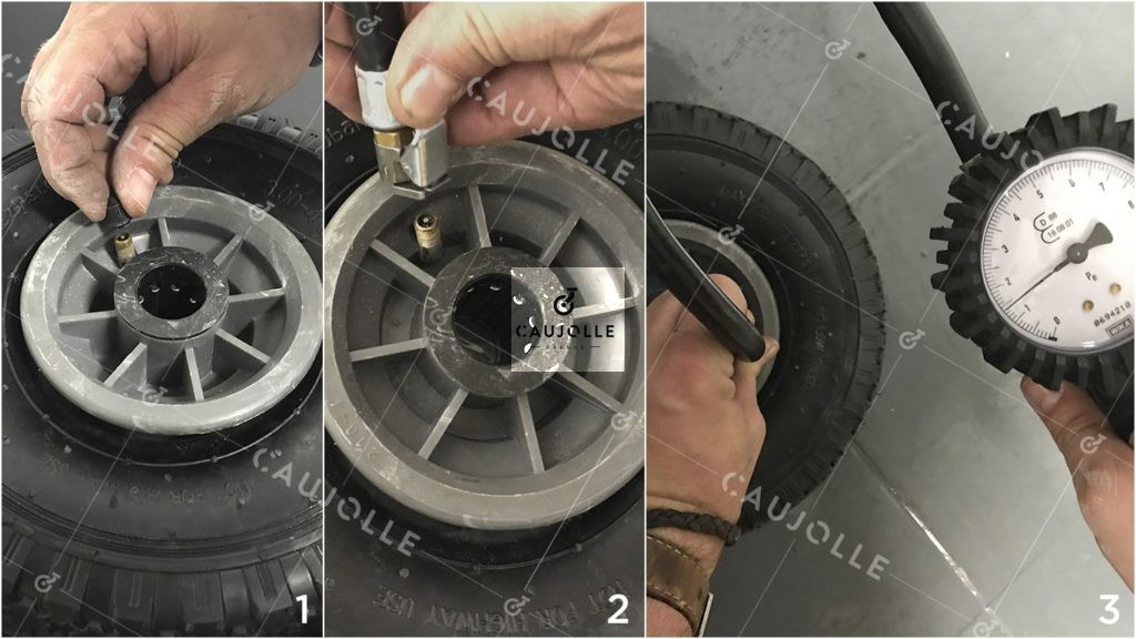 Il faut gonfler les roues de diables à 1,5 bar pour qu'elle soient correctes